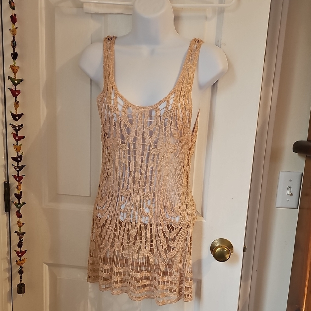 Body Central Pale Pink Crochet Top Shimmery S 100% cotton